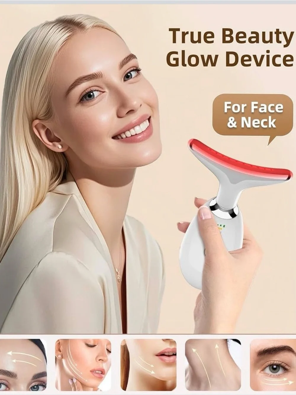 LED Facial Massager Device in White with Red Light NWT
